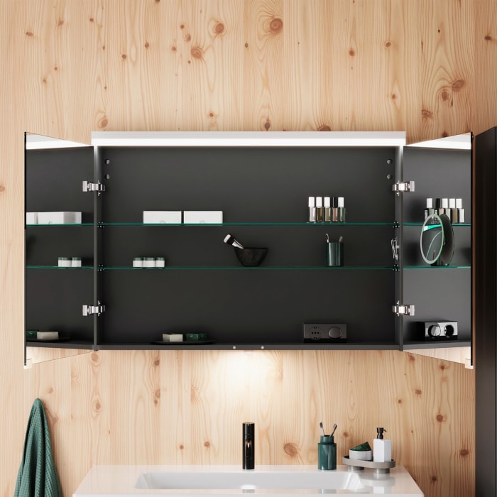 burgbad Lin20 Spiegelschrank mit LED-Beleuchtung, 100 cm, 2 Spiegeltüren, mit Waschtischbeleuchtung