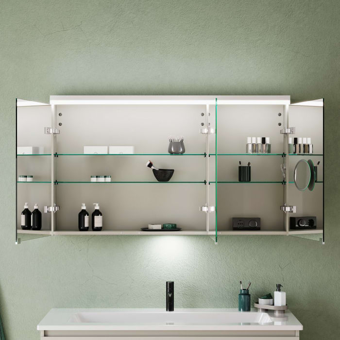 burgbad Lin20 Spiegelschrank mit LED-Beleuchtung, 120 cm, 3 Spiegeltüren, links, mit Waschtischbeleuchtung