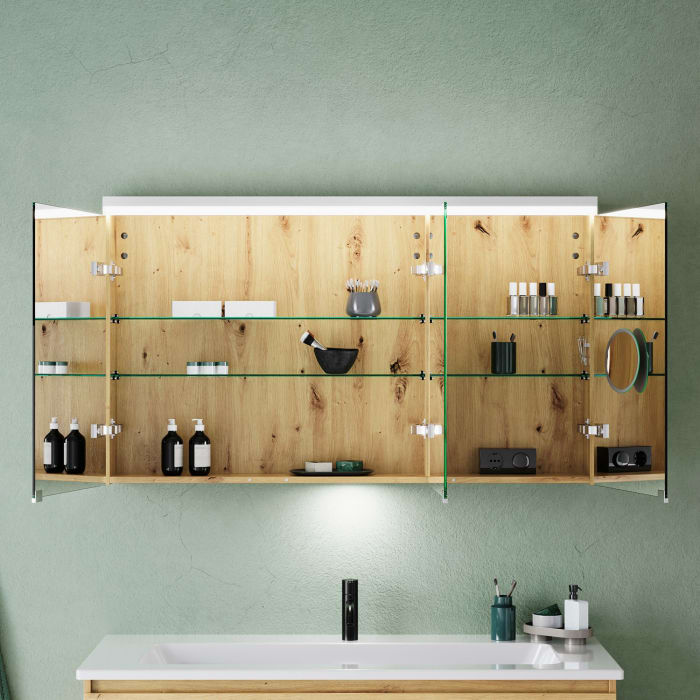 burgbad Lin20 Spiegelschrank mit LED-Beleuchtung, 120 cm, 3 Spiegeltüren, links, mit Waschtischbeleuchtung