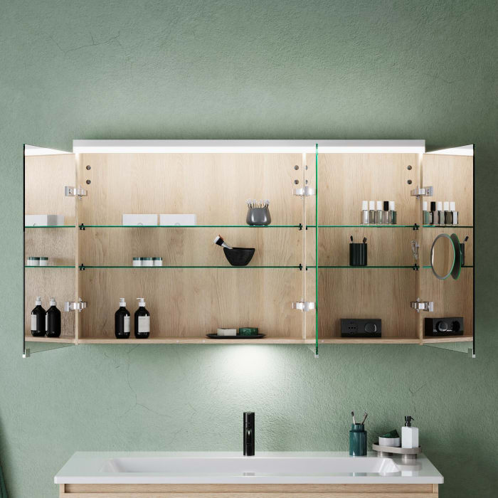 burgbad Lin20 Spiegelschrank mit LED-Beleuchtung, 120 cm, 3 Spiegeltüren, links, mit Waschtischbeleuchtung