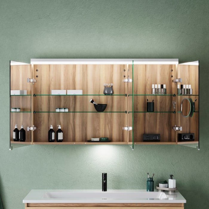 burgbad Lin20 Spiegelschrank mit LED-Beleuchtung, 120 cm, 3 Spiegeltüren, links, mit Waschtischbeleuchtung