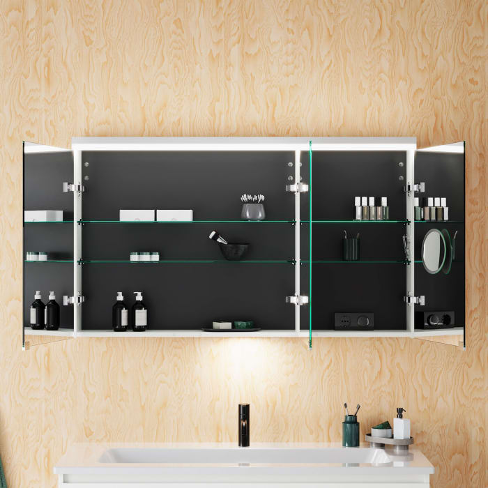 burgbad Lin20 Spiegelschrank mit LED-Beleuchtung, 120 cm, 3 Spiegeltüren, links, mit Waschtischbeleuchtung