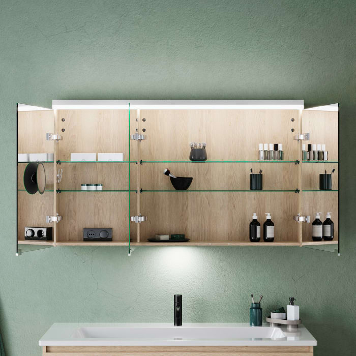 burgbad Lin20 Spiegelschrank mit LED-Beleuchtung, 120 cm, 3 Spiegeltüren, rechts, mit Waschtischbeleuchtung