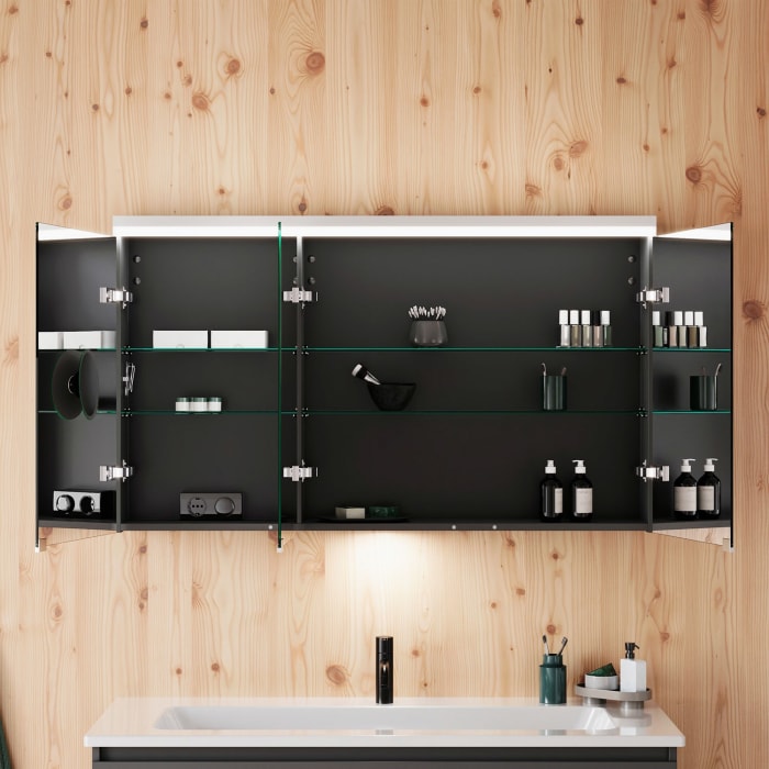 burgbad Lin20 Spiegelschrank mit LED-Beleuchtung, 120 cm, 3 Spiegeltüren, rechts, mit Waschtischbeleuchtung