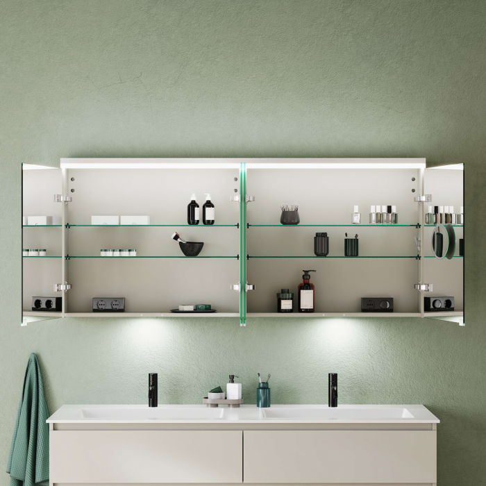 burgbad Lin20 Spiegelschrank mit LED-Beleuchtung, 160 cm, 4 Spiegeltüren, mit Waschtischbeleuchtung