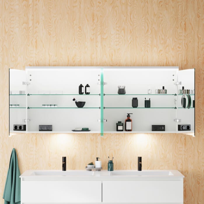 burgbad Lin20 Spiegelschrank mit LED-Beleuchtung, 160 cm, 4 Spiegeltüren, mit Waschtischbeleuchtung