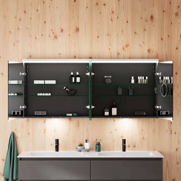 burgbad Lin20 Spiegelschrank mit LED-Beleuchtung, 160 cm, 4 Spiegeltüren, mit Waschtischbeleuchtung