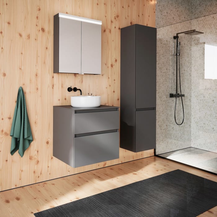 burgbad Lin20 Spiegelschrank mit LED-Beleuchtung, 60 cm, 2 Spiegeltüren