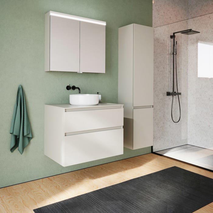 burgbad Lin20 Spiegelschrank mit LED-Beleuchtung, 80 cm, 2 Spiegeltüren