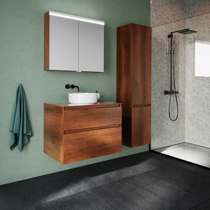 burgbad Lin20 Spiegelschrank mit LED-Beleuchtung, 80 cm, 2 Spiegeltüren