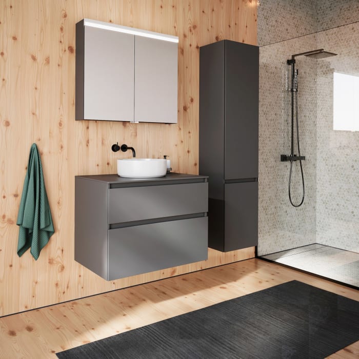 burgbad Lin20 Spiegelschrank mit LED-Beleuchtung, 80 cm, 2 Spiegeltüren