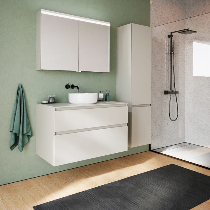 burgbad Lin20 Spiegelschrank mit LED-Beleuchtung, 100 cm, 2 Spiegeltüren