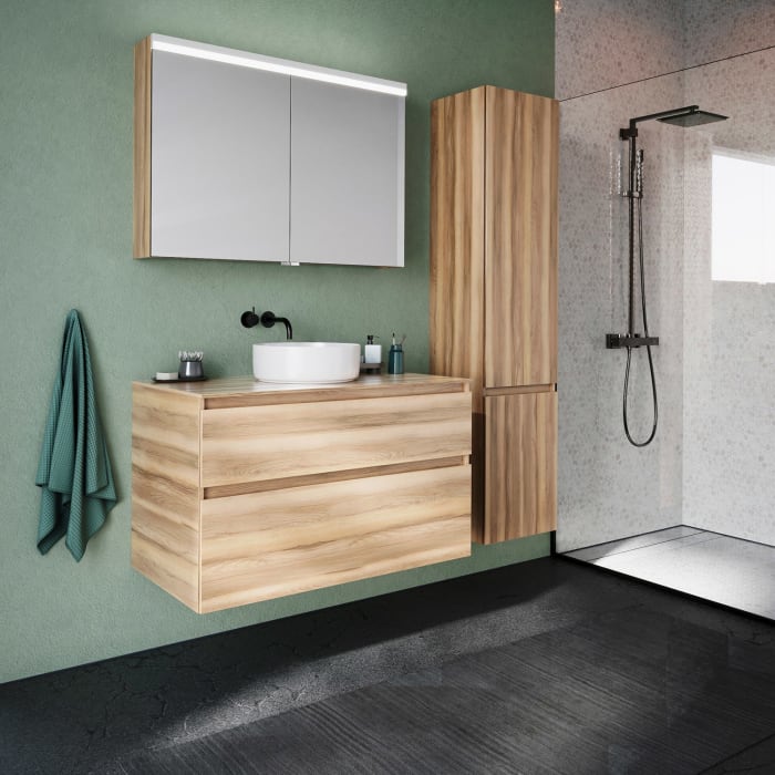 burgbad Lin20 Spiegelschrank mit LED-Beleuchtung, 100 cm, 2 Spiegeltüren