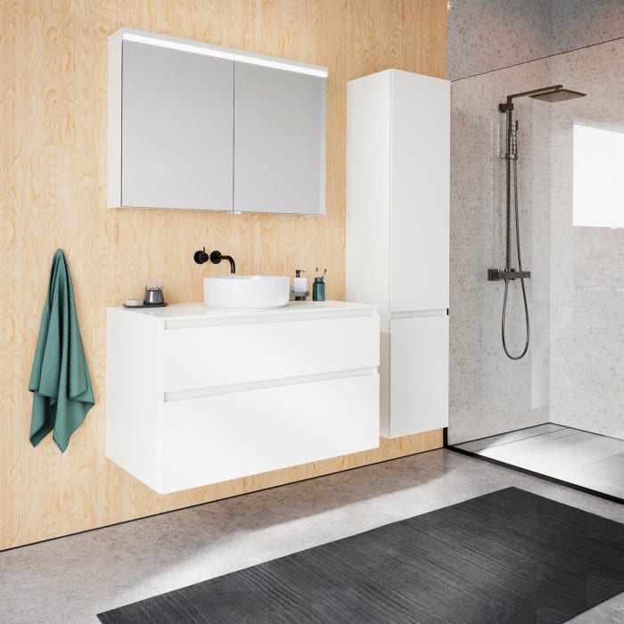 burgbad Lin20 Spiegelschrank mit LED-Beleuchtung, 100 cm, 2 Spiegeltüren