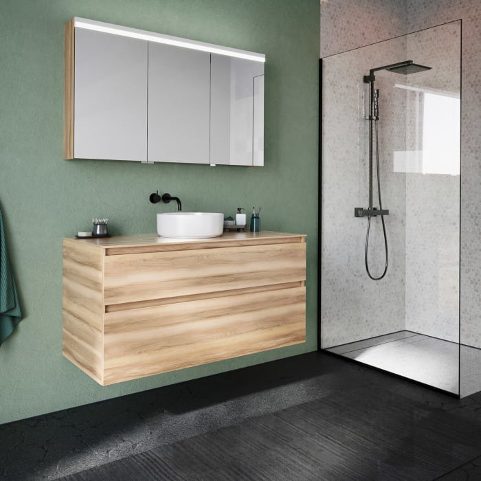 burgbad Lin20 Spiegelschrank mit LED-Beleuchtung, 120 cm, 3 Spiegeltüren, links