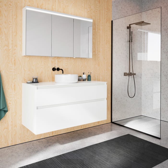 burgbad Lin20 Spiegelschrank mit LED-Beleuchtung, 120 cm, 3 Spiegeltüren, links