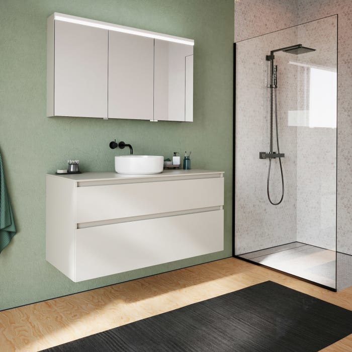 burgbad Lin20 Spiegelschrank mit LED-Beleuchtung, 120 cm, 3 Spiegeltüren, rechts