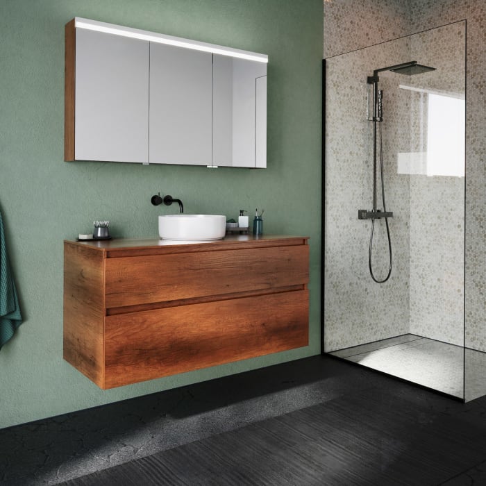 burgbad Lin20 Spiegelschrank mit LED-Beleuchtung, 120 cm, 3 Spiegeltüren, rechts