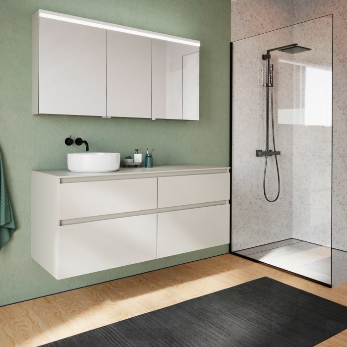 burgbad Lin20 Spiegelschrank mit LED-Beleuchtung, 140 cm, 3 Spiegeltüren, links