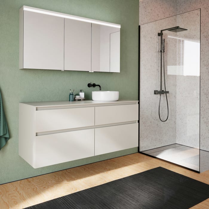 burgbad Lin20 Spiegelschrank mit LED-Beleuchtung, 140 cm, 3 Spiegeltüren, rechts