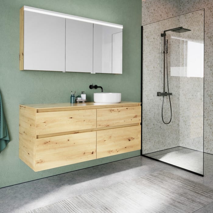 burgbad Lin20 Spiegelschrank mit LED-Beleuchtung, 140 cm, 3 Spiegeltüren, rechts