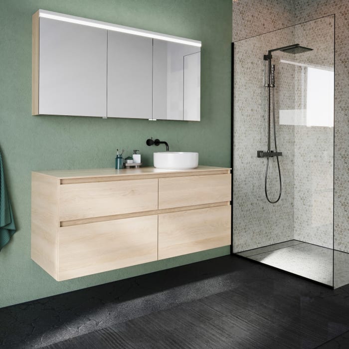 burgbad Lin20 Spiegelschrank mit LED-Beleuchtung, 140 cm, 3 Spiegeltüren, rechts