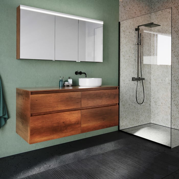 burgbad Lin20 Spiegelschrank mit LED-Beleuchtung, 140 cm, 3 Spiegeltüren, rechts