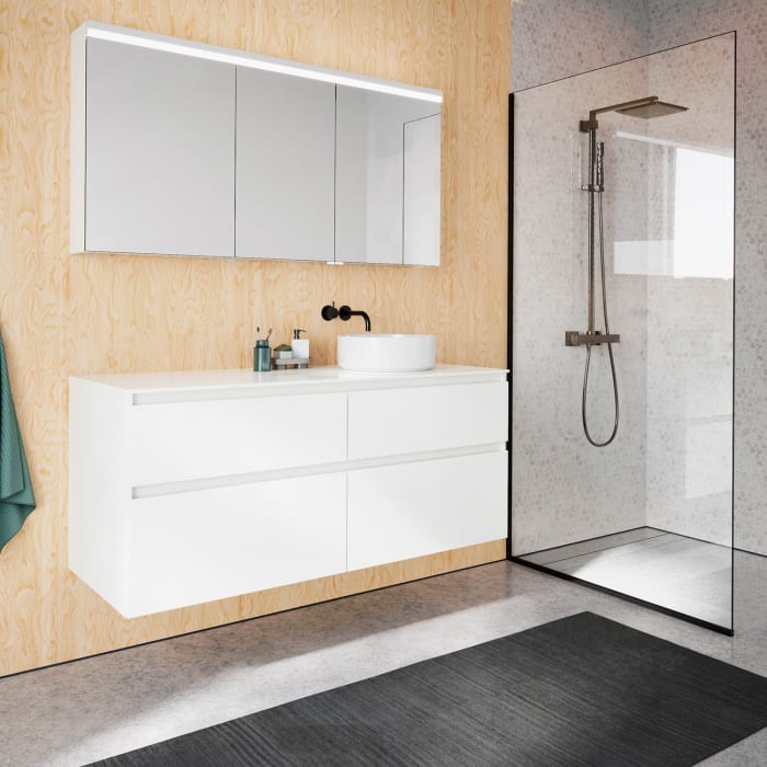 burgbad Lin20 Spiegelschrank mit LED-Beleuchtung, 140 cm, 3 Spiegeltüren, rechts