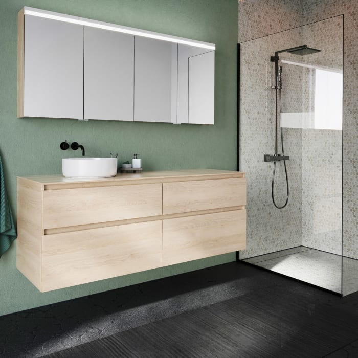 burgbad Lin20 Spiegelschrank mit LED-Beleuchtung, 160 cm, 4 Spiegeltüren