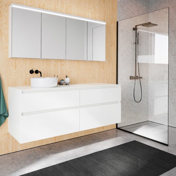 burgbad Lin20 Spiegelschrank mit LED-Beleuchtung, 160 cm, 4 Spiegeltüren