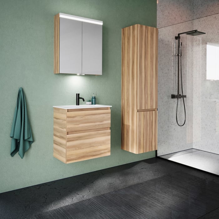 burgbad Lin20 Spiegelschrank mit LED-Beleuchtung, 60 cm, 2 Spiegeltüren, mit Waschtischbeleuchtung