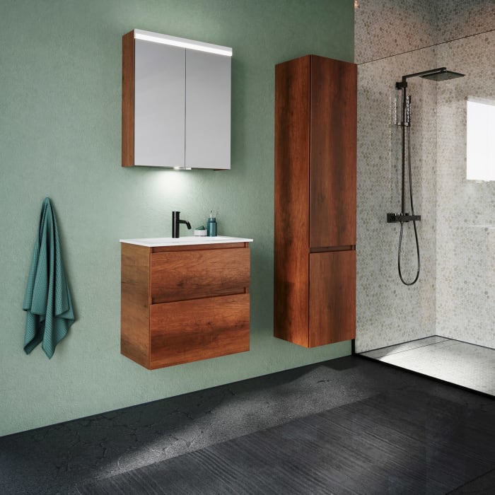 burgbad Lin20 Spiegelschrank mit LED-Beleuchtung, 60 cm, 2 Spiegeltüren, mit Waschtischbeleuchtung