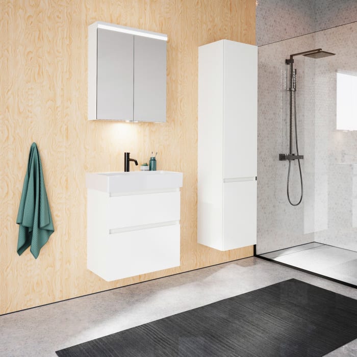 burgbad Lin20 Spiegelschrank mit LED-Beleuchtung, 60 cm, 2 Spiegeltüren, mit Waschtischbeleuchtung