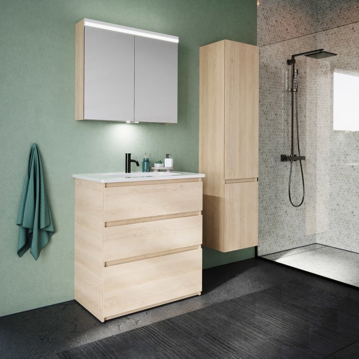 burgbad Lin20 Spiegelschrank mit LED-Beleuchtung, 80 cm, 2 Spiegeltüren, mit Waschtischbeleuchtung