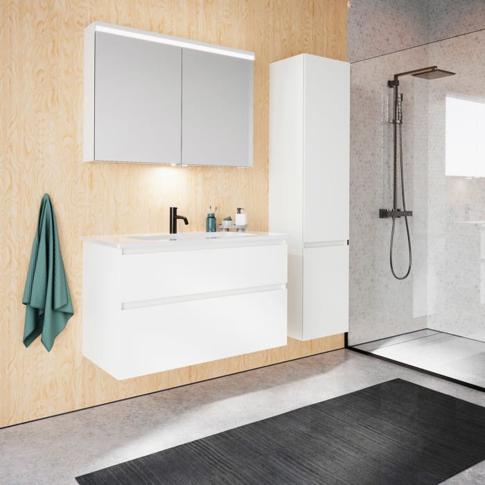 burgbad Lin20 Spiegelschrank mit LED-Beleuchtung, 100 cm, 2 Spiegeltüren, mit Waschtischbeleuchtung