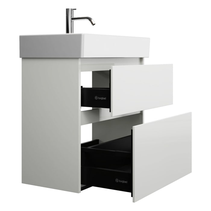 burgbad Lin20 Waschtischunterschrank mit Keramik-Waschtisch 63 cm, 2 Auszüge