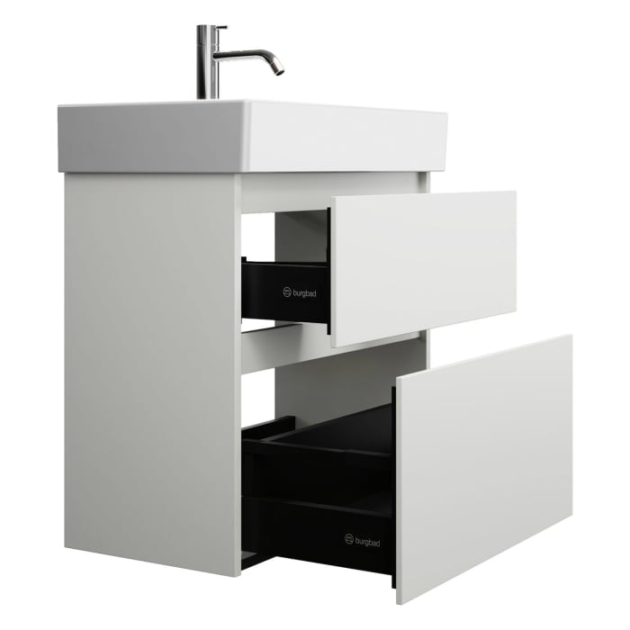 burgbad Lin20 Waschtischunterschrank mit Keramik-Waschtisch 63 cm, 2 Auszüge