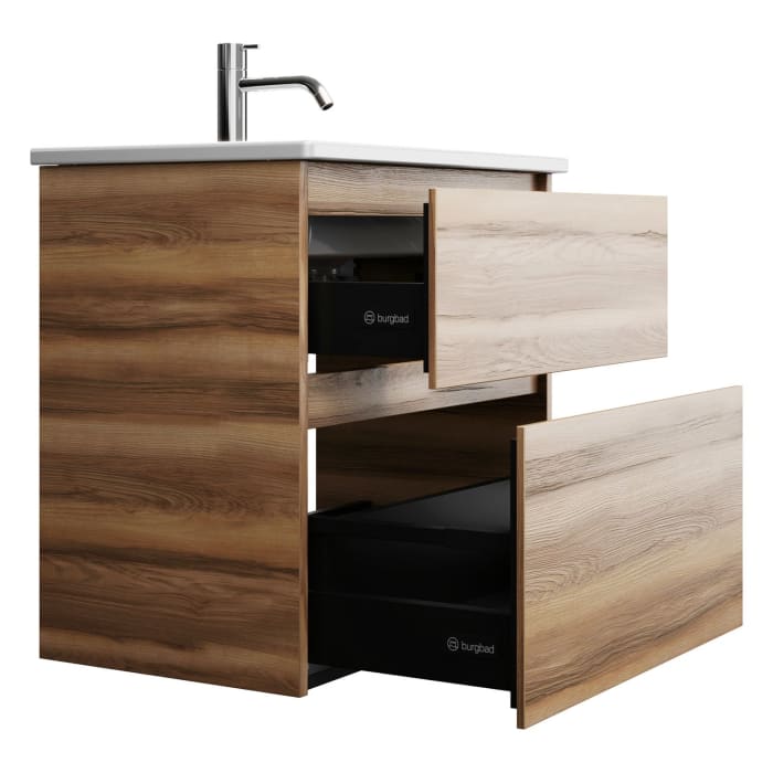 burgbad Lin20 Waschtischunterschrank mit Keramik-Waschtisch 63 cm, 2 Auszüge