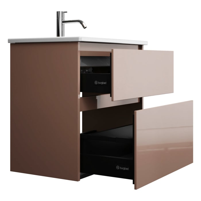 burgbad Lin20 Waschtischunterschrank mit Keramik-Waschtisch 63 cm, 2 Auszüge