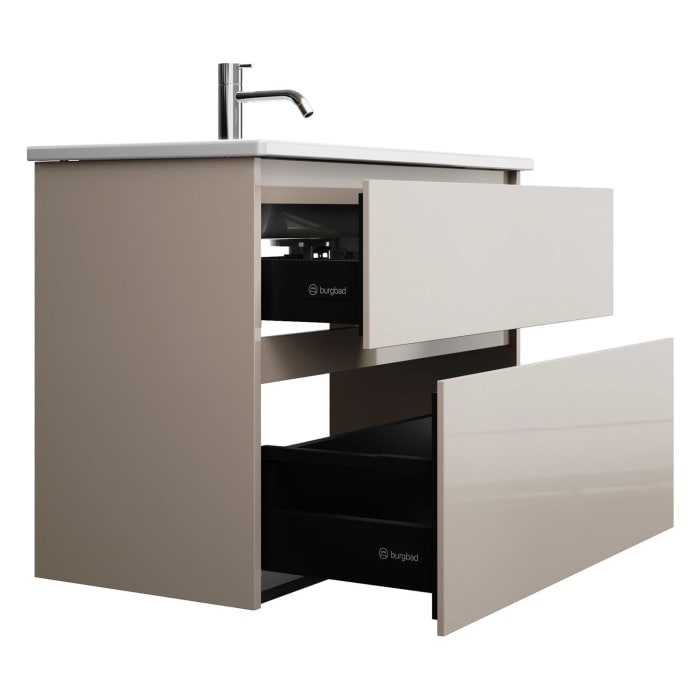 burgbad Lin20 Waschtischunterschrank mit Keramik-Waschtisch 83 cm, 2 Auszüge