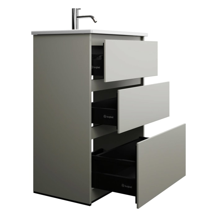burgbad Lin20 Waschtischunterschrank mit Keramik-Waschtisch 63 cm, 3 Auszüge