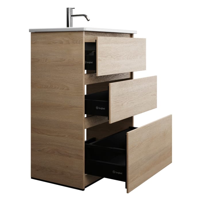 burgbad Lin20 Waschtischunterschrank mit Keramik-Waschtisch 63 cm, 3 Auszüge