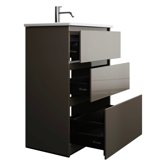 burgbad Lin20 Waschtischunterschrank mit Keramik-Waschtisch 63 cm, 3 Auszüge