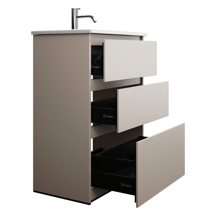 burgbad Lin20 Waschtischunterschrank mit Keramik-Waschtisch 63 cm, 3 Auszüge