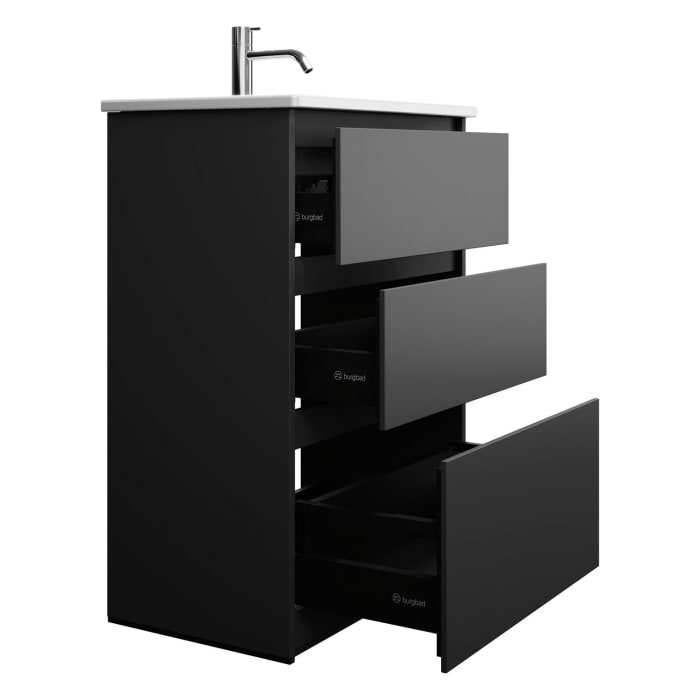 burgbad Lin20 Waschtischunterschrank mit Keramik-Waschtisch 63 cm, 3 Auszüge