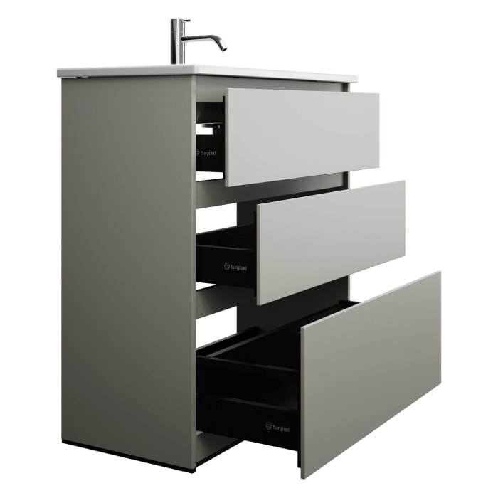 burgbad Lin20 Waschtischunterschrank mit Keramik-Waschtisch 83 cm, 3 Auszüge