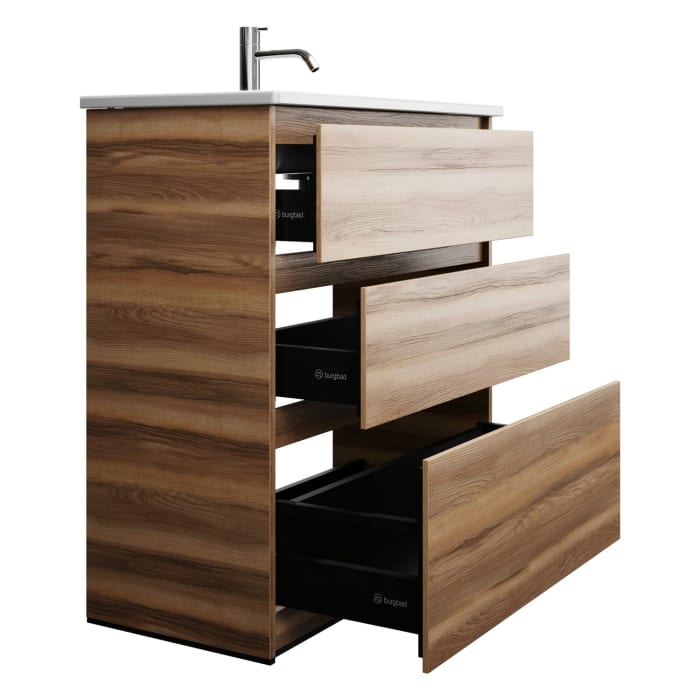 burgbad Lin20 Waschtischunterschrank mit Keramik-Waschtisch 83 cm, 3 Auszüge