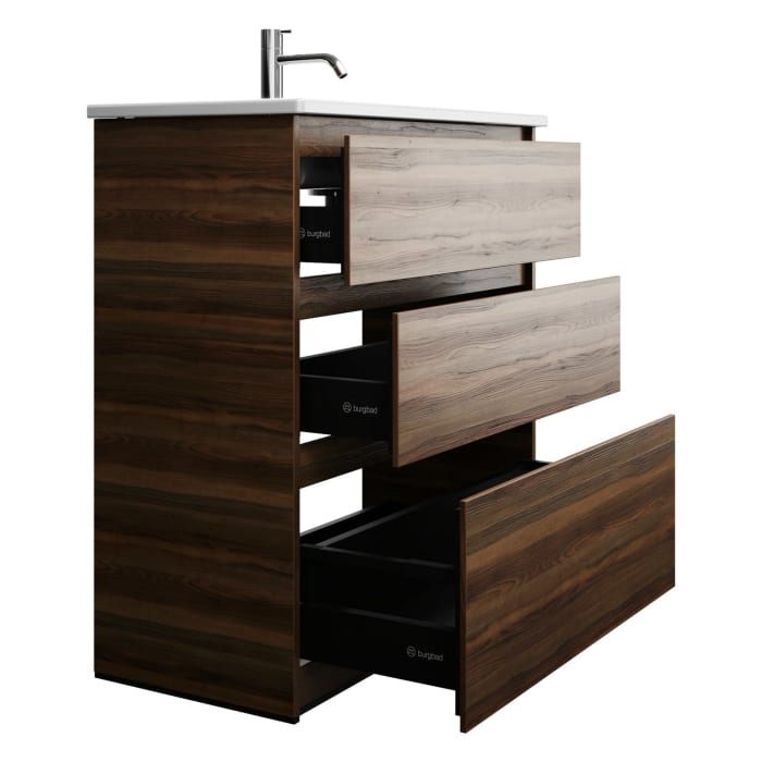 burgbad Lin20 Waschtischunterschrank mit Keramik-Waschtisch 83 cm, 3 Auszüge