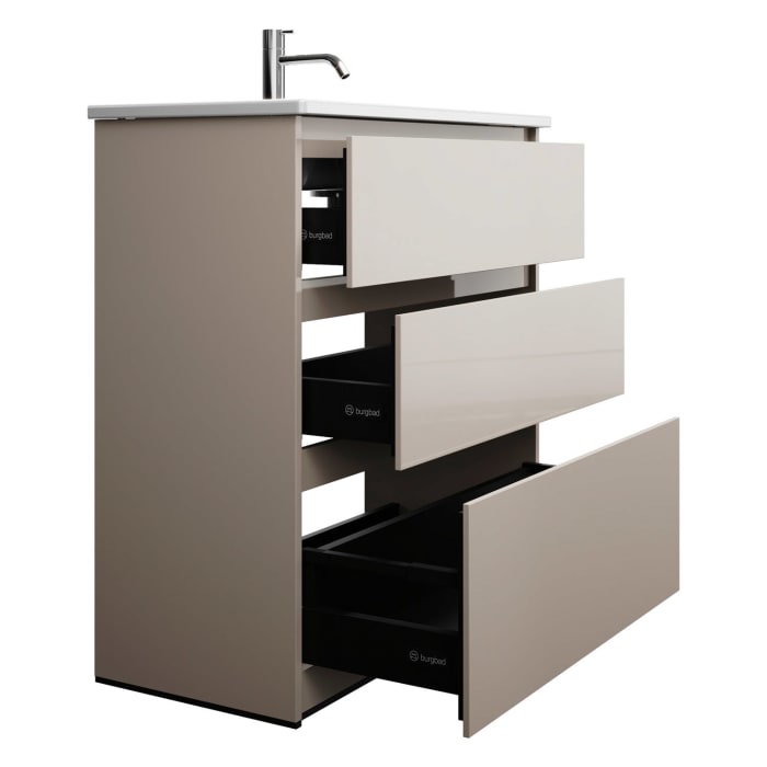 burgbad Lin20 Waschtischunterschrank mit Keramik-Waschtisch 83 cm, 3 Auszüge