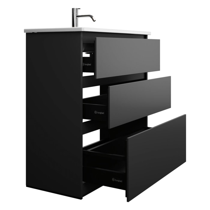 burgbad Lin20 Waschtischunterschrank mit Keramik-Waschtisch 83 cm, 3 Auszüge